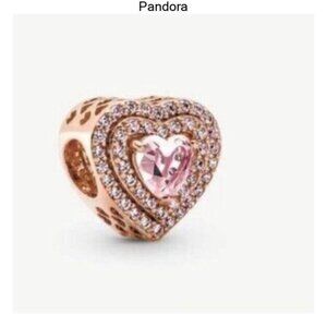 Pandora Sparkling Leveled Heart Charm Rose Gold